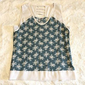 Westcoast Fairycore Teal and Cream Floral Print Top